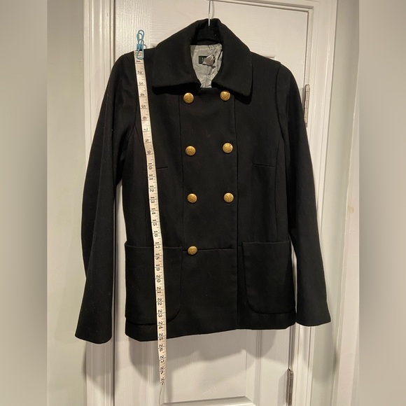 J. Crew Black Double Breasted Wool Blend Gold Button Pea Coat Lined Size 4 - Picture 11 of 12